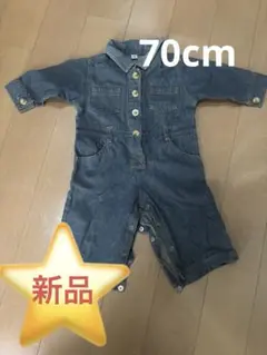 新品✨ベビー デニム風 ロンパース オールインワン 70cm hhc
