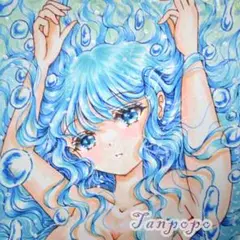 手描きイラスト オリジナル アナログ 原画 海と少女