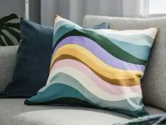 未開封 IKEA ミッグブロムステル クッションカバー グレーブルーマルチカラー