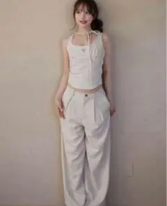 Donna ribbon pants set up ivory Andmary