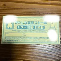 かたしな高原スキー場 一日券引換券