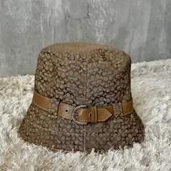 COACH コーチ　バケット　ハット　帽子　シグネチャー柄　ブラウン　M/L