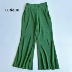 Lutique ルティーク　プリーツフレアパンツ　ウエストゴム　グリーン　M