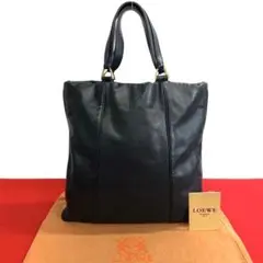 極 美品 ロエベ アナグラム ロゴ ナッパレザー トートバッグ ハンドバッグ 紺