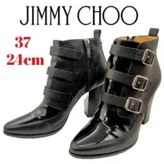 ★美品★ジミーチュウ★ショートブーツ★ベルト★サイドジップ★ブラック★24cm★