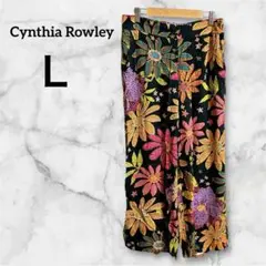 Cynthia Rowley 【Ｌ】花柄ワイドパンツ 黒地 華やか