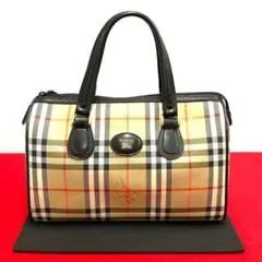 極 美品 バーバリー ヴィンテージ ノバチェック レザー ボストンバッグ 茶