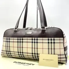 極美品✨バーバリー トートバッグ ノバチェック ロゴプレート キャンバス レザー