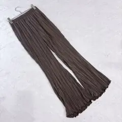 Rafnaf ズボン ブラウン プリーツ フリル裾 ワイドパンツ ウエストゴム