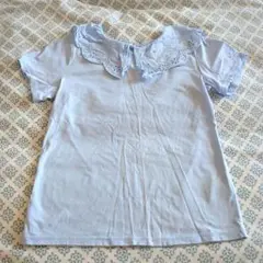 H&M 水色 半袖シャツ レース襟 6X/7