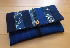 藍染木綿の古布ポーチ