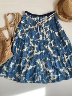 【美品】インディゴ 刺繍 フレア サマースカート 日本製