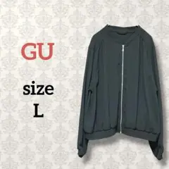 GU【L】ジップアップブルゾン ノーカラー ブラック 無地 カジュアル シンプル