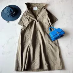 美品*MHLプルオーバー コットンシャツワンピース カーキ2
