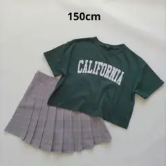 Tシャツ プリーツスカート　スクール風　ショート丈　チェック柄