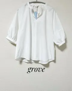 grove グローブ【タグ付き】UVカット 冷感接触 5分袖 ブラウス M