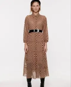 【訳あり特価！】ZARA 柄　シアー　ロングワンピース　ティアード