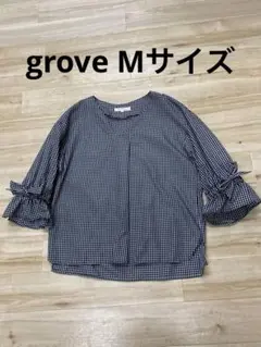グローブ ギンガムチェックVネック袖リボンブラウス