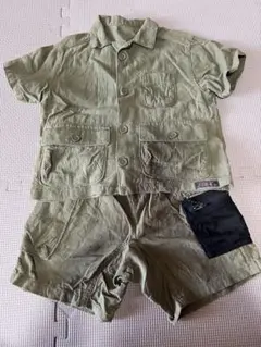 キッズ オリーブグリーン 半袖シャツ・ショートパンツセット 90cm マーキーズ