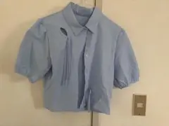 水色 パフスリーブ シャツ