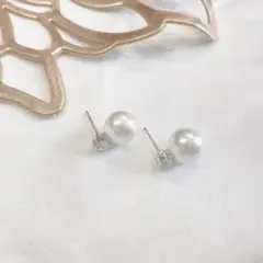 大粒パール 上品 華やか シンプル ピアス CZダイヤ シルバー 大ぶりピアス