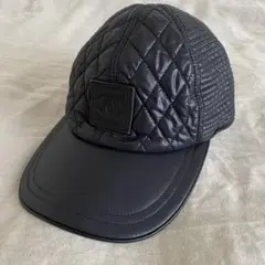CHANEL レザー マトラッセ キャップ スポーツ ブラック M
