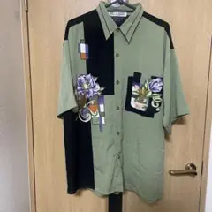 柄シャツ　半袖　グリーン　サイズ48