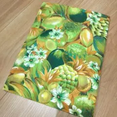 南国フルーツ パイナップル 花 グリーン系 ハギレ 綿