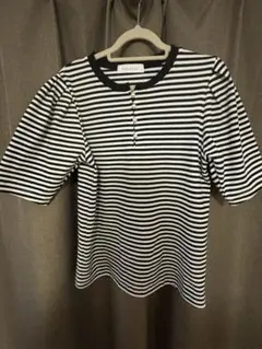 tシャツ パールボタン ヘンリーネック パフスリーブ半袖Tシャツ レディース