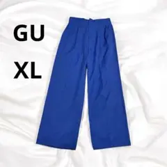 490 【GU】リネン風 ワイドパンツ ウエストゴム ポリエステル素材 XL