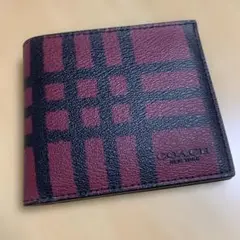 COACH 二つ折り財布 赤と黒のチェック柄　メンズ