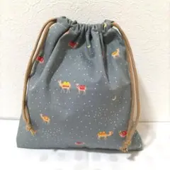 602】ハンドメイド★マチ無し巾着袋★夜のラクダ
