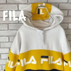 FILA フィラ レディース ロゴ パーカー XS 白黄紺 フード