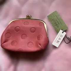 牛革製ピンクがま口財布