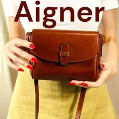 Aigner ブラウンレザーショルダーバッグ