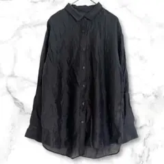 アーヴェヴェ　シワ加工 黒 長袖シャツ 前面ボタン付き　シンプル　クール　S