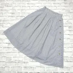 【ドレスキップ】フレアスカート ストライプ柄 ミモレ丈 後ろゴム 春夏 M