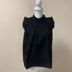 【新品】リネンタッチ　シャーリング　ノースリーブ　ブラウス　ブラック