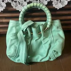 ミントグリーン レザー ハンドバッグ