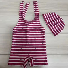 ストライプ柄 水着と帽子セット 80-90cm