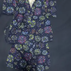花火柄 ネイビー 甚平 80cm
