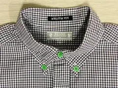 BEAMS ビームス　半袖シャツ　白黒ギンガムチェック柄　緑色アクセント