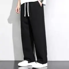 メンズ カジュアル ワイド パンツ ブラック　L相当