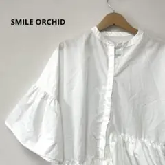 SMILE ORCHID 5分袖シャーリングブラウス