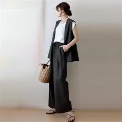 セットアップ大人パンツジレ ノースリーブジャケットロングジレブラック着痩スーツ