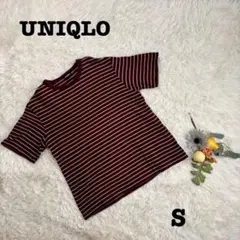 美品❤️ユニクロ/レディーストップスTシャツ/ボーダー柄/えんじ色/S