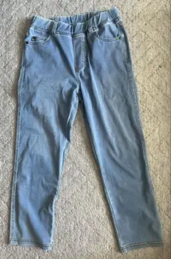 【中古】ニットデニムクロップドパンツ(スマートニットジーンズ)グレイッシュブルー