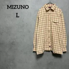 ミズノ　アウトドア　チェックシャツ　生成　メンズ　L