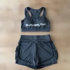 スポーツウェア　レディース上下　ブラトップ＆ショートパンツ　M チャコールグレー