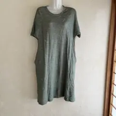 ミナペルホネン　グリーン 蝶刺繍 半袖カットソーワンピース